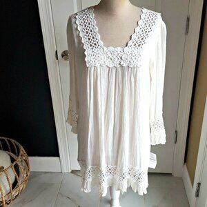 NEW! BOHO Gauze CROCHET LACE DRESS SZ L